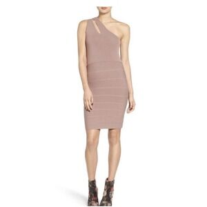 Leith Womens Taupe One-Shoulder Cut-Out Knee-Length Bodycon Bandage Dress Large